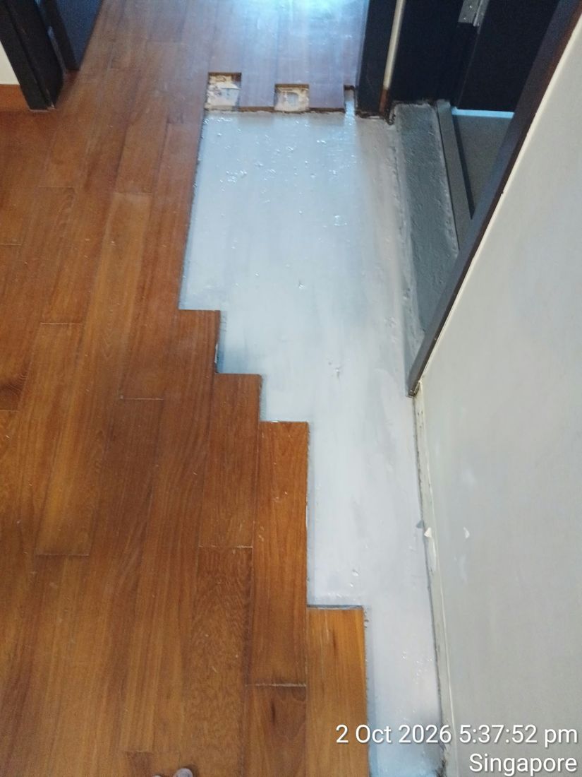 Base levelled before new parquet pieces are laid