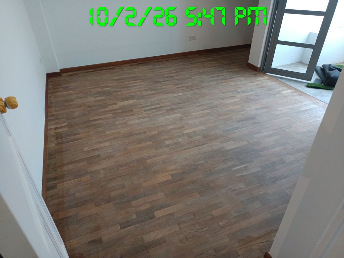 Bedroom parquet after sanding, staining and sealing